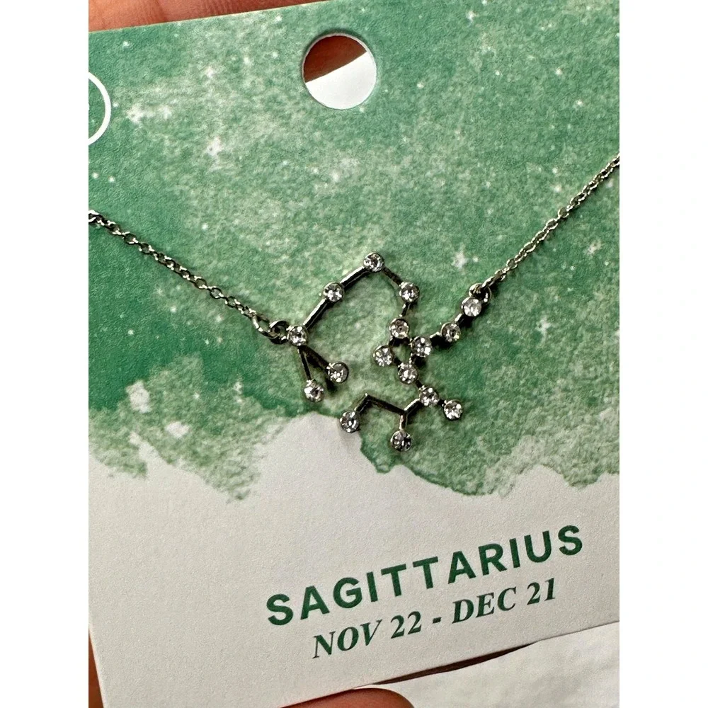 New Sagittarius Necklace Pendant Horoscope Silver Tone Star Alignment Crystals
